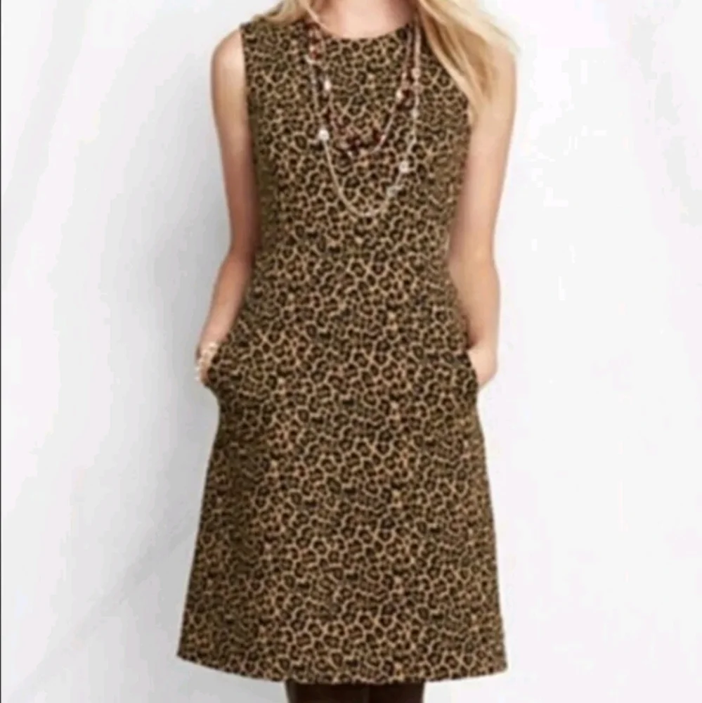 Lands' End Brown Black Leopard Cheetah Animal Ponte Stretch Sheath Dress 16